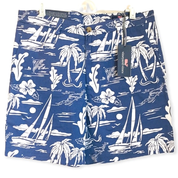VINEYARD VINES Blue Palm Summer Breaker Shorts 32 Hawaii Tropical $85 - Picture 1 of 5